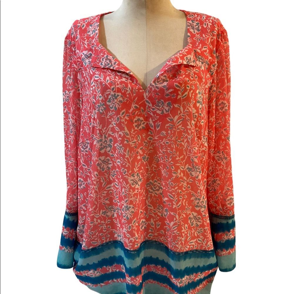 Kut from the Kloth blouse floral lightweight semi-sheer bell sleeves women’s XL